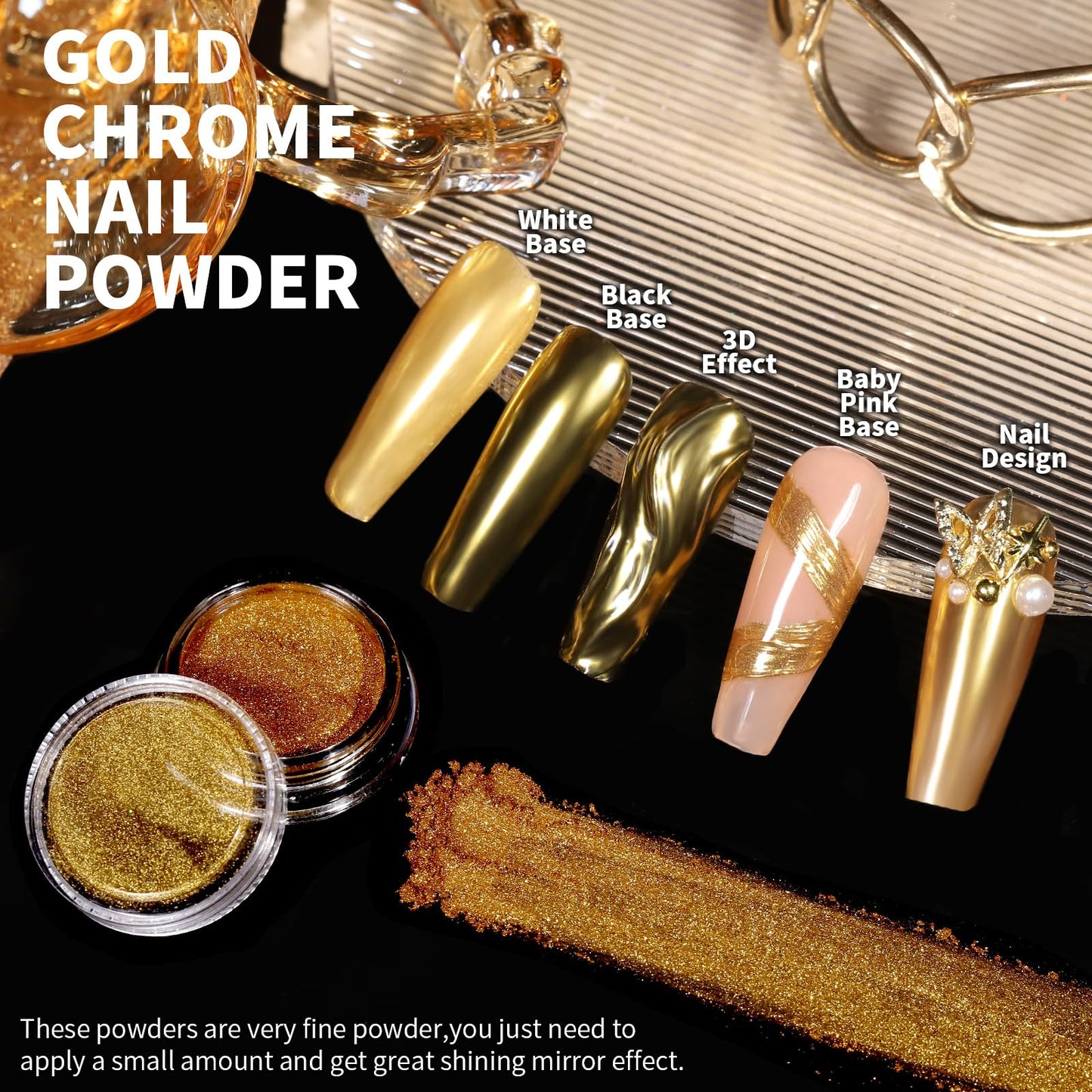 Teenitor Gold Chrome Nail Powder Kit with Nail Charms And Gems, Pearl Nail Chrome Powder for Nails, Silver Crome Powder for Gel Nails, Nail Supplies Nail Decor