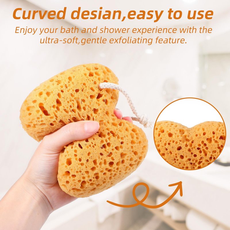 DOPENSPI 2 Pcs Sea Sponges for Shower, Honeycomb Bath Sponge Large Soft Shower Sponges Exfoliating Body Sponge Puff Dense Foam Sea Sponge with Hanging Rope for Women Men