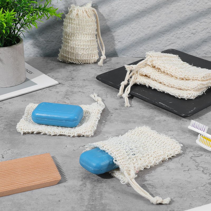 PercyEffie 50pcs Soap Saver Bag mesh soaps bags with Drawstring Exfoliating Pouch Sisal soaps bag loofah pouch soap savers for bar Foaming and Drying Exfoliating Net for Bath and Shower