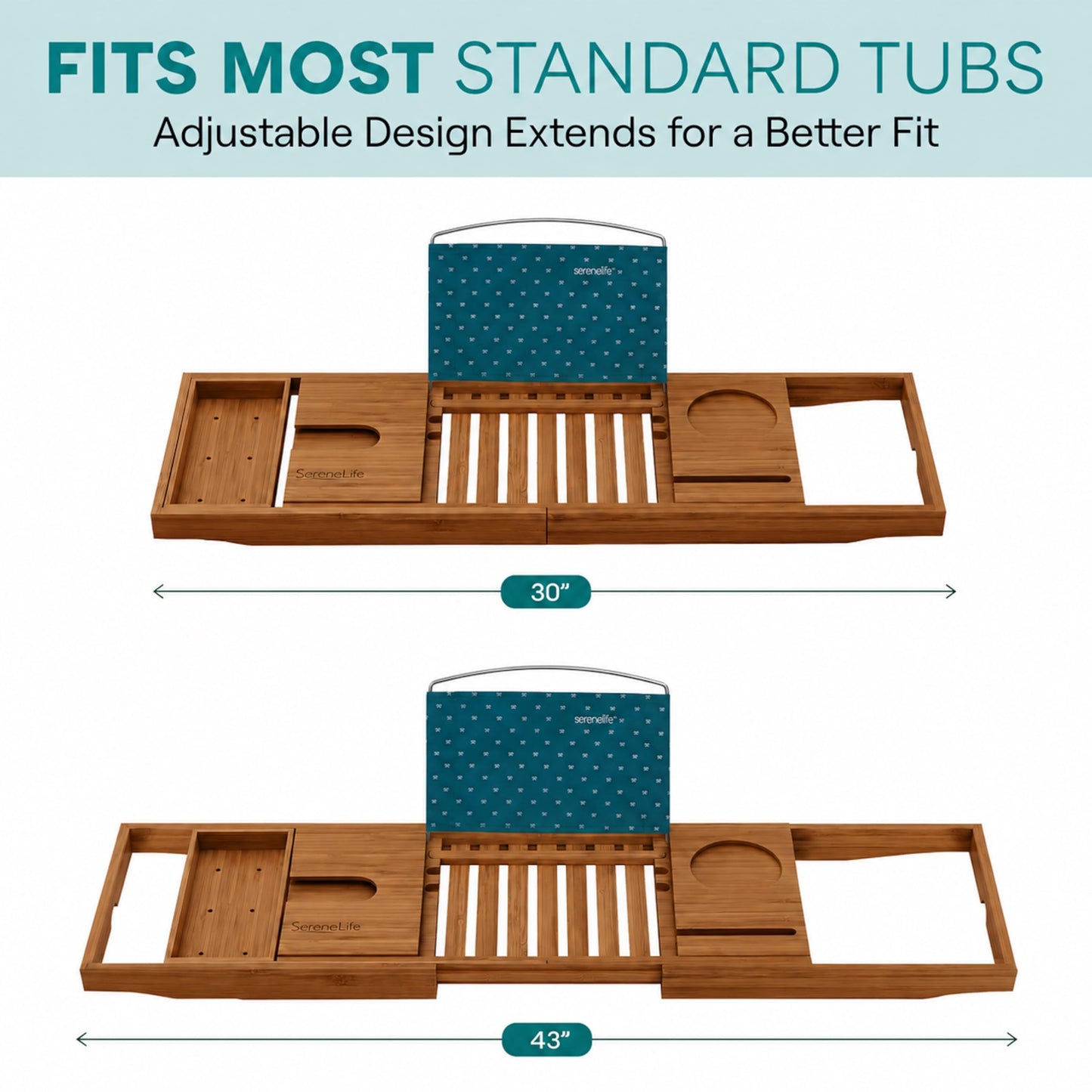 SereneLife Premium Bathtub Tray Caddy with Gift Box and Bow Set, Expandable Bath Tray, Unique House Warming Gifts for Mom, Women, Wedding, Anniversary, Bridal Shower, Fit for All Tub - Brown, Gift Set