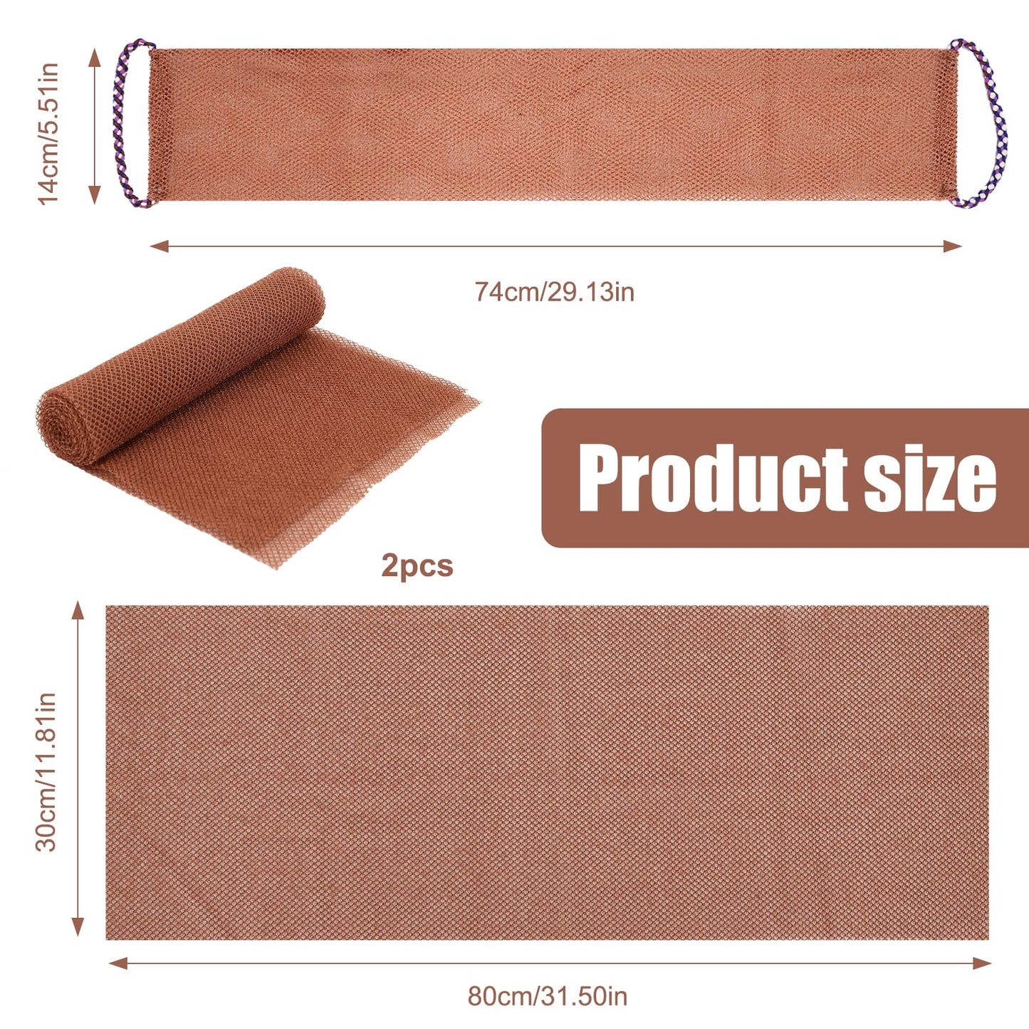 3 Pcs African Net Sponge, African Exfoliating Net Sponge, Long Bathing Shower Cloth Kit, Back Scrubber for Body for Daily Use and Travel (Brown)