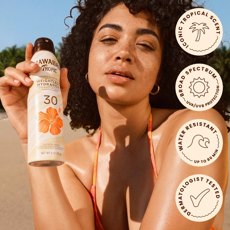 Hawaiian Tropic Weightless Hydration Clear Spray Sunscreen SPF 30, 6 oz | SPF 30 Sunscreen Spray, Sunblock, Oxybenzone Free, 6 oz each Twin Pack