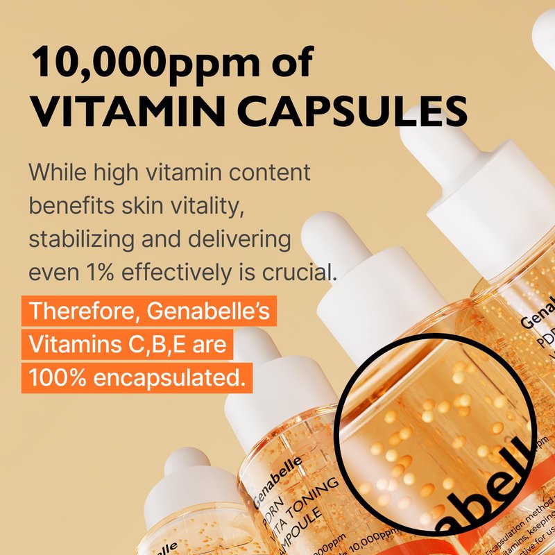 Genabelle PDRN Vita Toning Ampoule - Lightweight Glass Skin & Toning Ampoule with Vitamin B, C, E, PDRN, Serum for Blemishes, Glass Skin, Fine Lines and Rough Skin Texture, 1.01 fl oz
