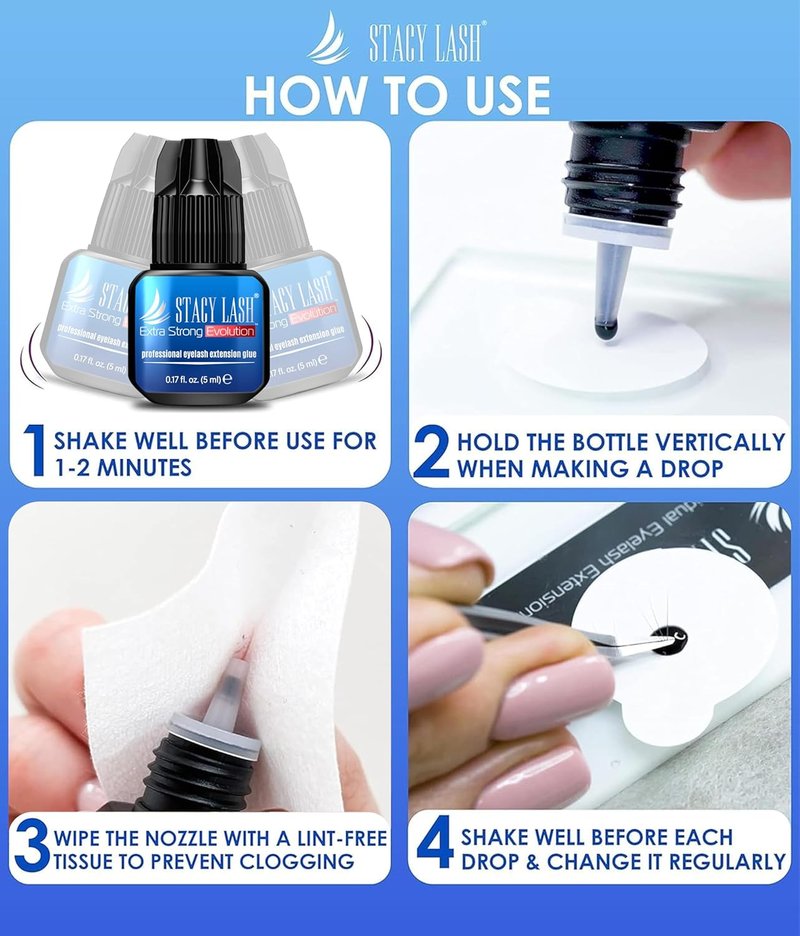 Extra Strong Evolution Eyelash Extension Glue Stacy Lash (0.17fl.oz/5ml)/1-2 Sec Dry/Retention – 8 Weeks/Black Adhesive