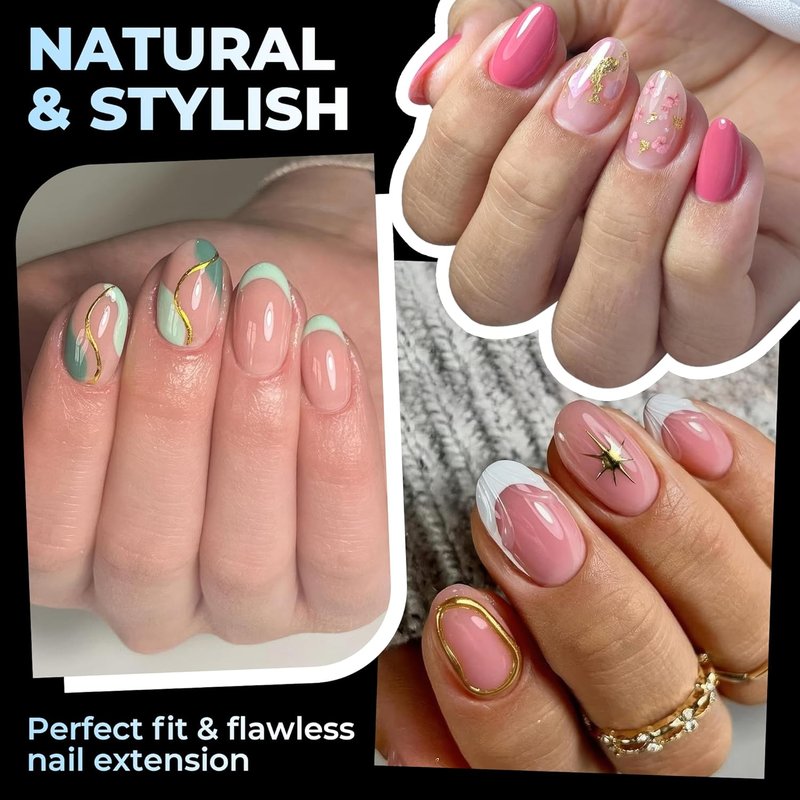 Oval Gel Nail Tips - 300PCS Pre-Etched Clear Acrylic | Short Almond Press-On Nails for Easy DIY Salon Use