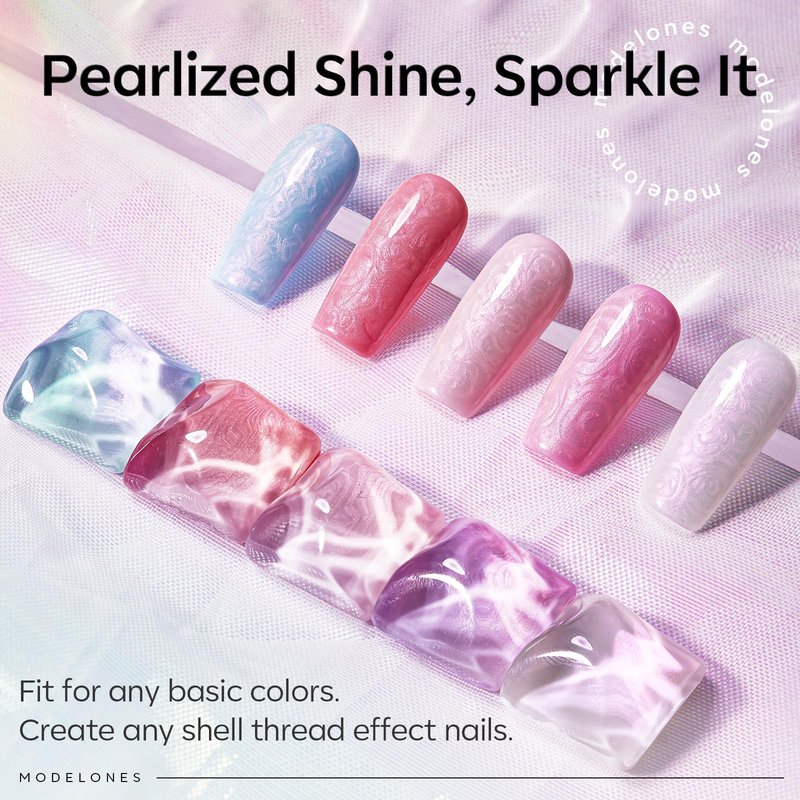 modelones Pearl Gel Nail Polish Top Coat, 2-in-one Clear Pearlescent Glitter Glossy Sparkle Finish Long Lasting Soak Off Mermaid Shimmer Manicure Nail Art Home Salon DIY