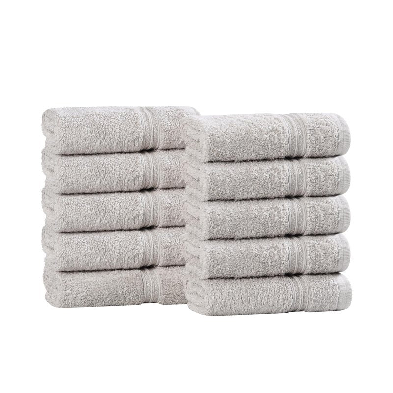 Superior Egyptian Cotton 10-Piece Face Towel Set , Small Towels For Facial, Spa, Quick Dry, Absorbent Towels, Bathroom Accessories, Guest Bath, Home Essentials, Washcloth, Airbnb, Silver
