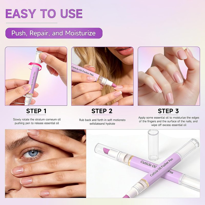 Cuticle Oil Pusher Pen - 2-in-1 Ceramic Moisturizing Tool for Dry Nails | Travel Size, No Leak