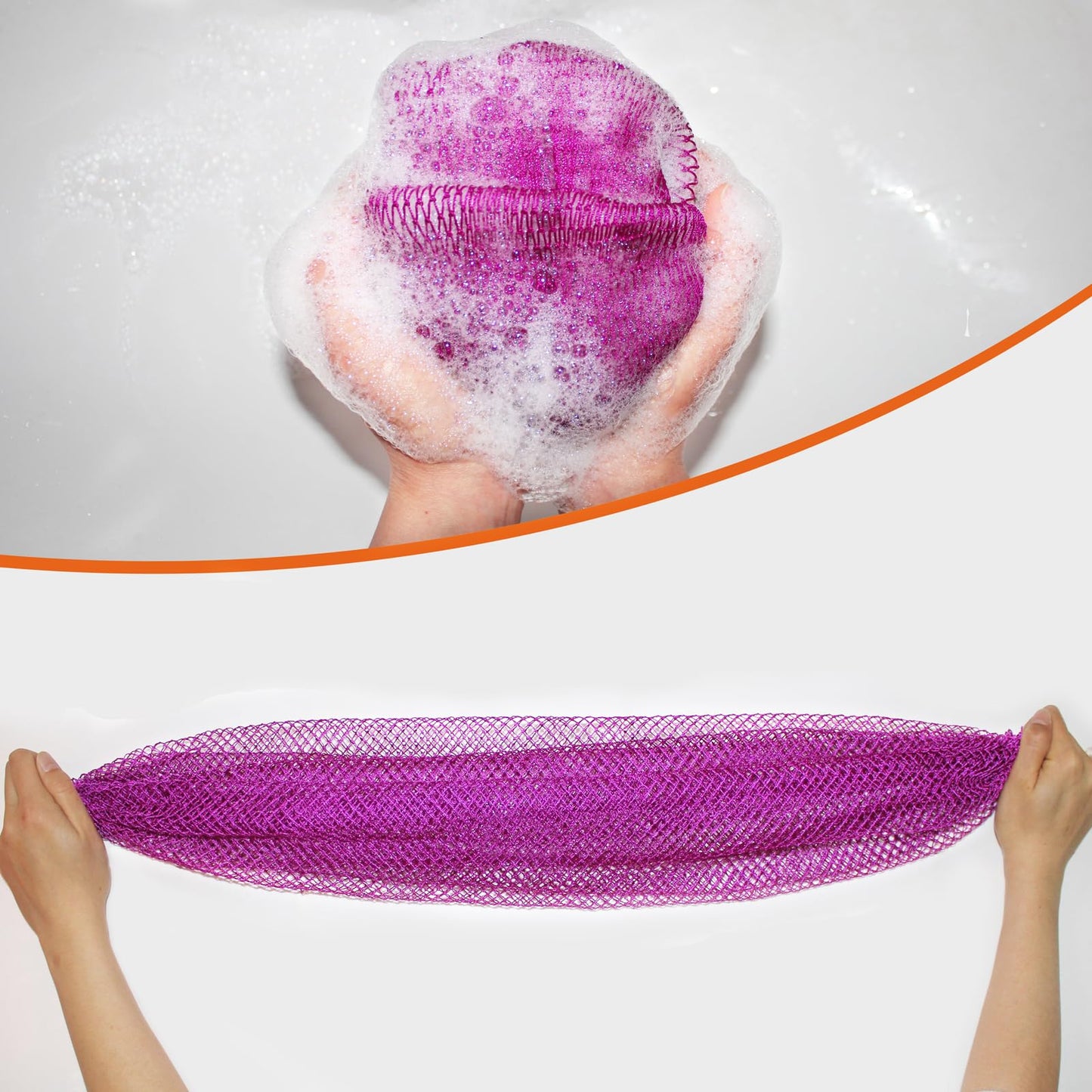 NEBOCA African Net Sponge Authentic African Exfoliating Net Sponge with Knots Real Sapo Sponge with Handles Afro Scrub Net Bath Cloth for Shower (Purple)