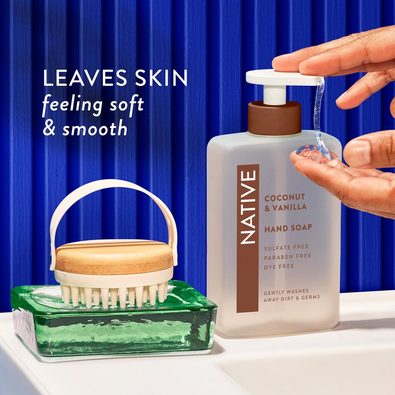 Native Liquid Hand Soap, Coconut & Vanilla Scent, Non-Drying Formula for Soft, Smooth Hands, Made with Plant-Based Cleansers, Sulfate & Paraben Free, 13 oz Bottle