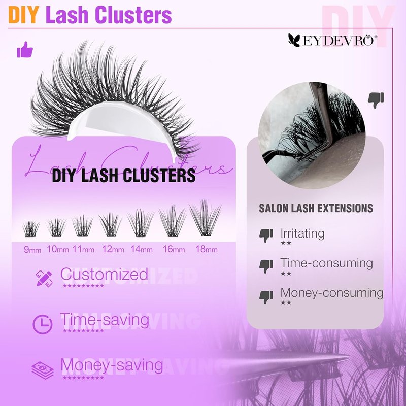 EYDEVRO Wispy Lash Clusters - Natural 9-18mm Eyelash Extensions | 192 Pcs DIY Individual Lashes