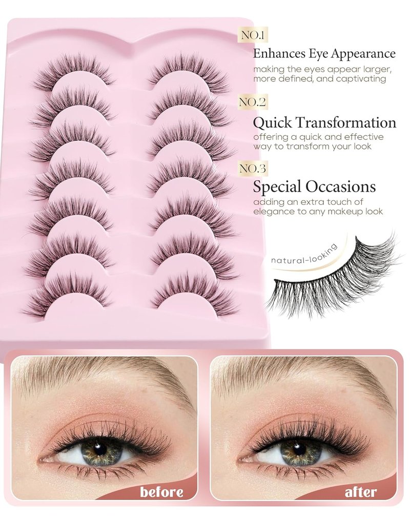 Natural Wispy False Eyelashes - Flared Style for a Natural Look | 7 Pairs D-K06