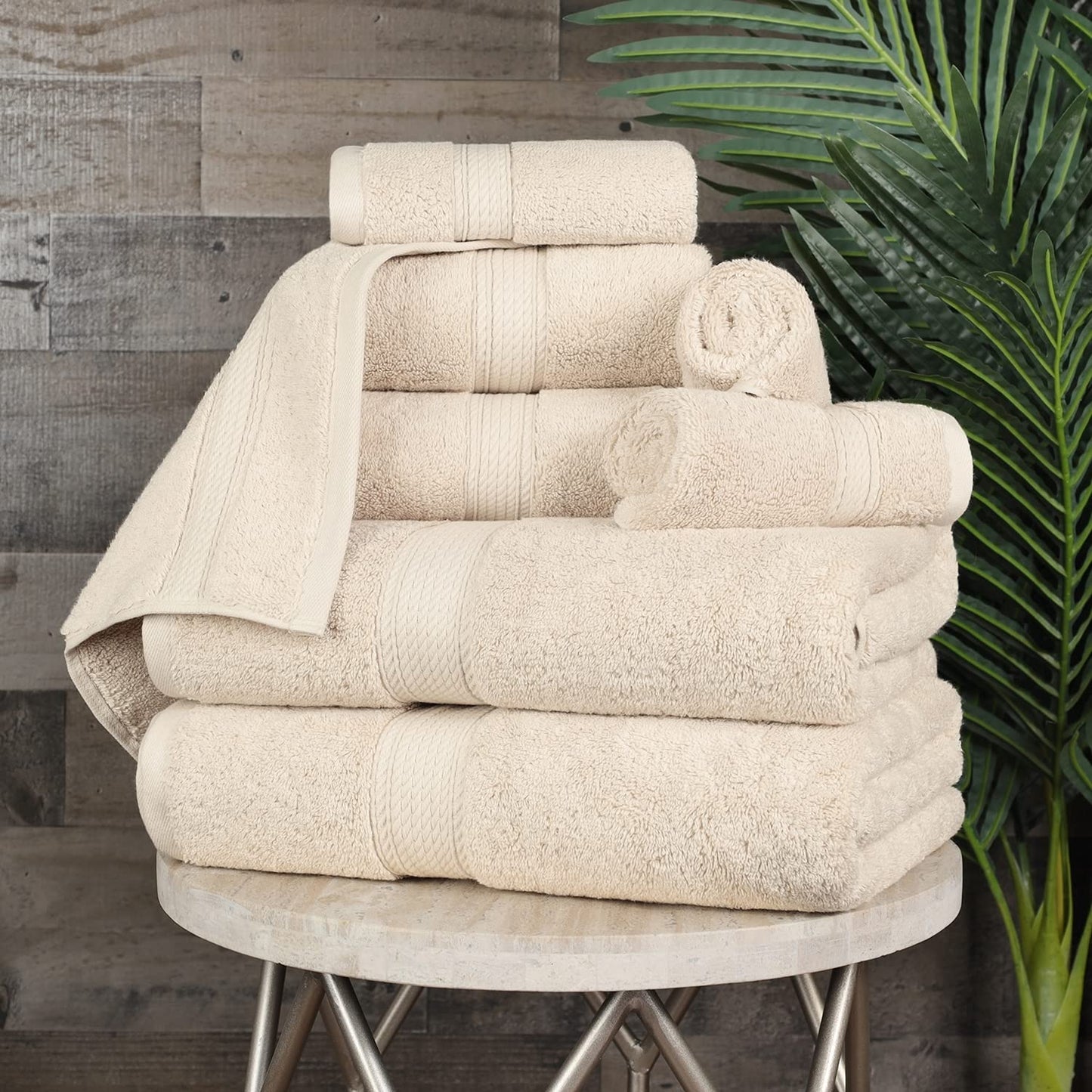 SUPERIOR Egyptian Cotton Pile 8 Piece Towel Set, Includes 2 Bath, 2 Hand, 4 Face Towels/Washcloths, Ultra Soft Luxury Towels, Thick Plush Essentials, Guest Bath, Spa, Hotel Bathroom, Cream