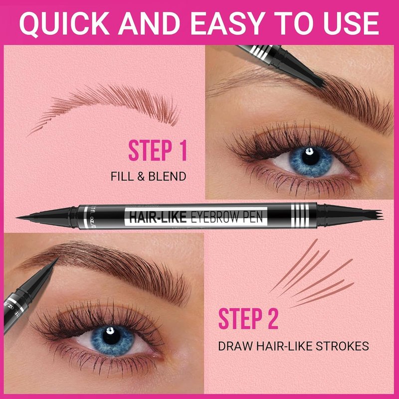 iMethod Microblading Eyebrow Pen - 2-in-1 Dual-Ended Pencil with 4-Fork & Brush Tips for Natural Brows | Dark Brown