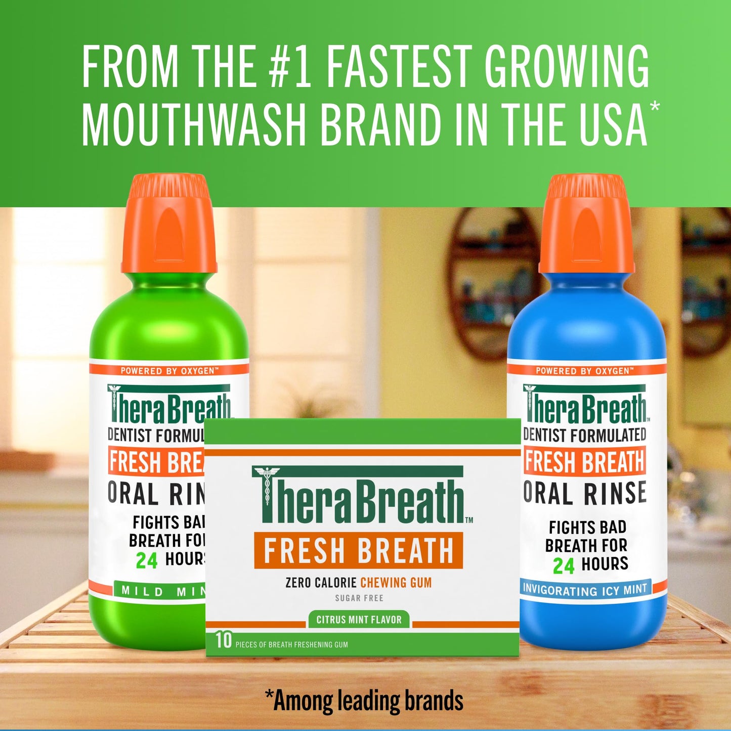 TheraBreath Fresh Breath Chewing Gum with ZINC, Citrus Mint Flavor, 10 Count (Pack of 6)