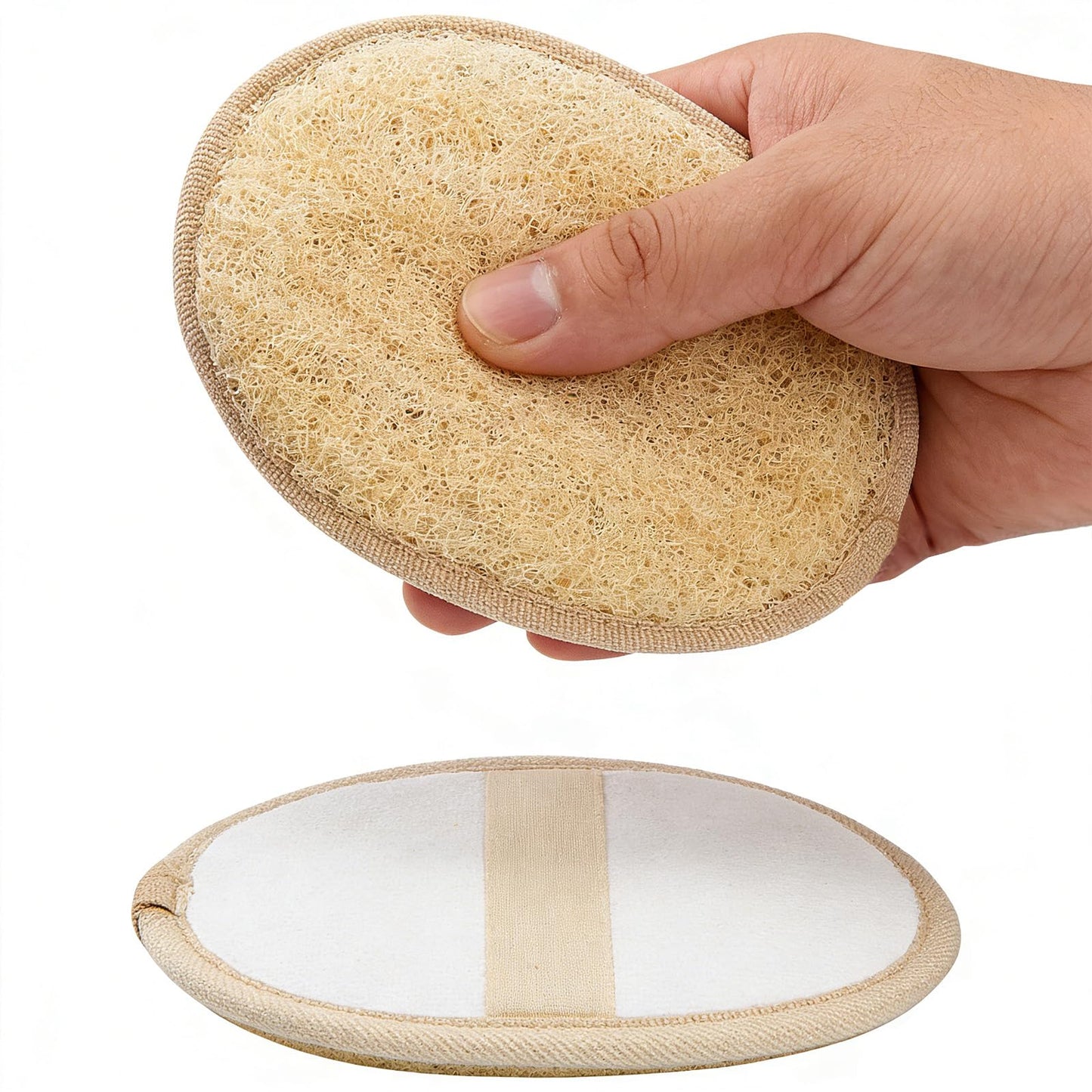 Heawarm Natural Loofah Sponge Exfoliating Body Scrubber (2 Pack), Dual-Sided Shower Luffa Sponge with Terry Cloth Back, Loofah for Women and Men