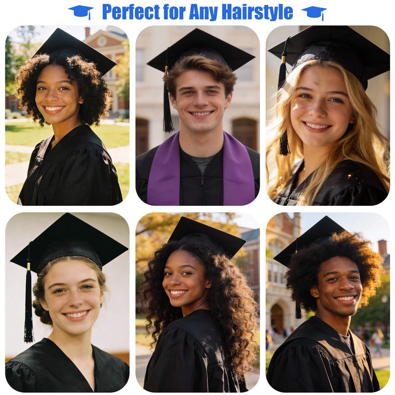 Adjustable Graduation Grad Cap Headband Insert Invisible Firm Anti-Fall Grad Cap Headband for Graduation Hat Foldable Holder for Small Heads Big Heads Any Hairstyle Black