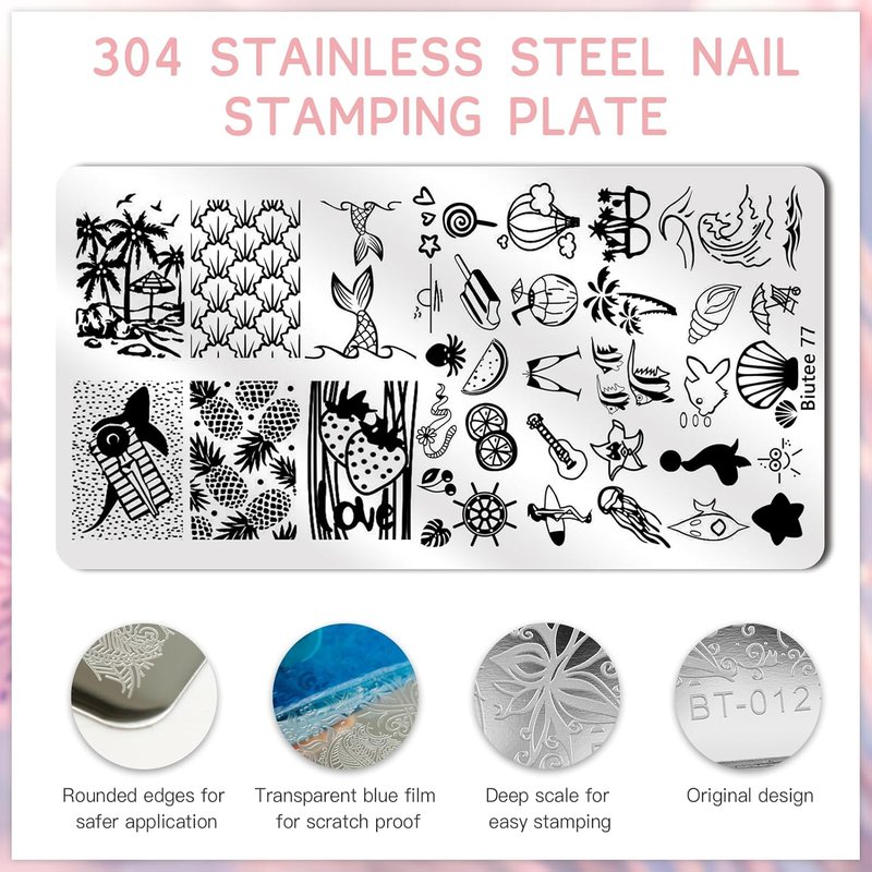 Nail Stamping Kit - 22-Piece Gel Nail Art Set with 12 Plates & 8 Polishes | Silicone Stamper & Scraper for Floral & Holiday Designs