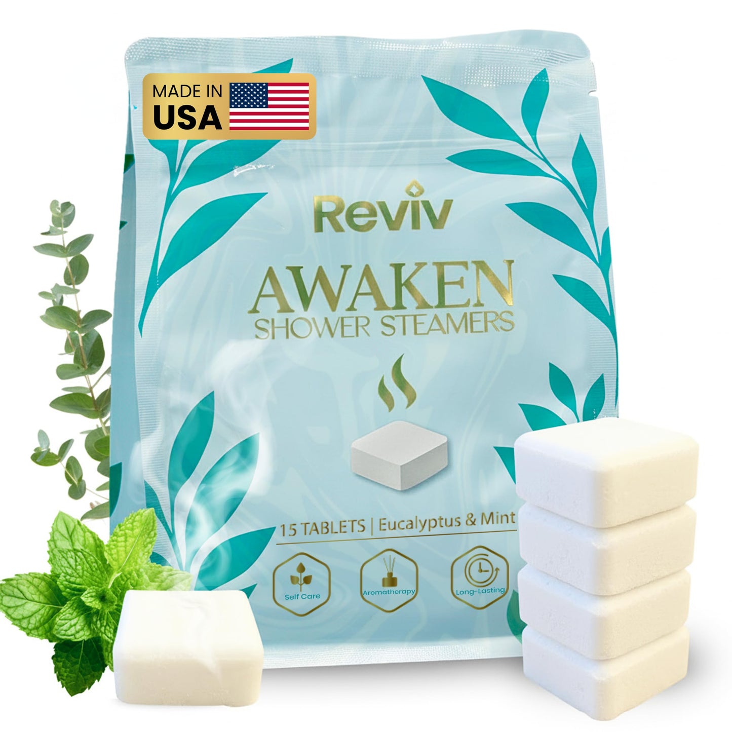 REVIV Shower Steamers Aromatherapy 15 Long-Lasting Eucalyptus & Mint Shower Bombs for Stress Relief and Sinus Support Self Care Spa Gifts for Women & Men