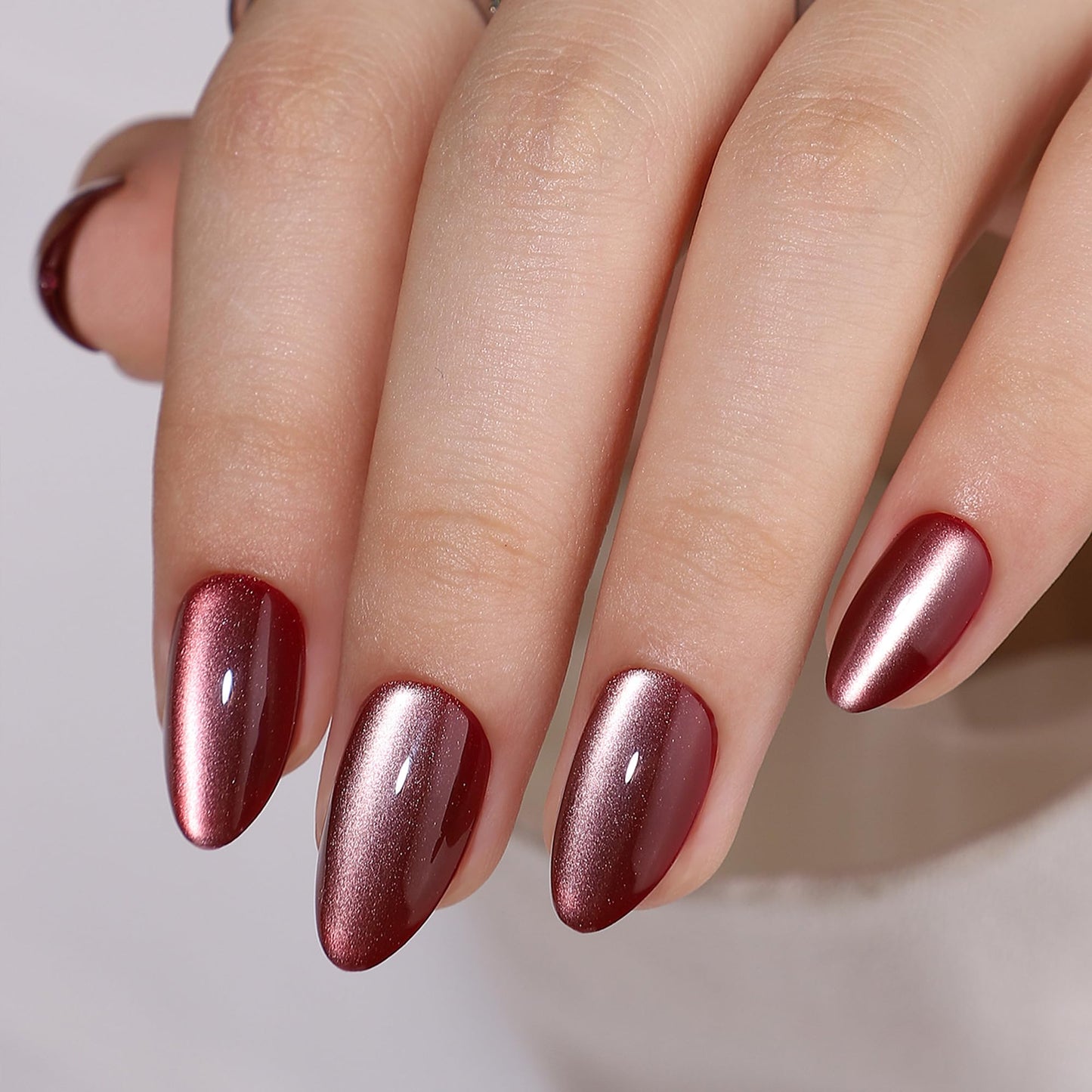 WAFOLOZE Gel Press On Nails - Almond Short Fake Nails With Glue, 16 Sizes, 32Pcs Reusable Soft Gel False Tips Kit, Wine Red
