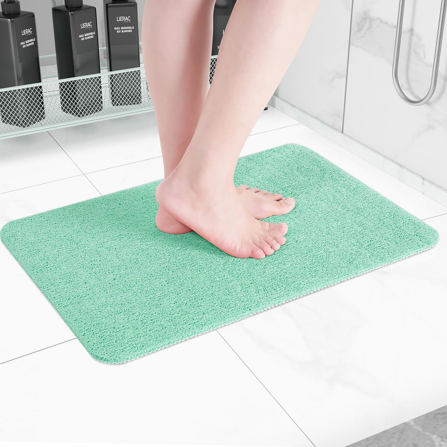 Hargiis Non-Slip Bathtub Mat, Anti Slip Shower Mat, Fast Drying Bathtub Mats, Foot Scrubber Mat, Anti Slip Mat for Tub, Floor, Bathroom, Kitchen, Home, Hotel (Light Green 24"×16")