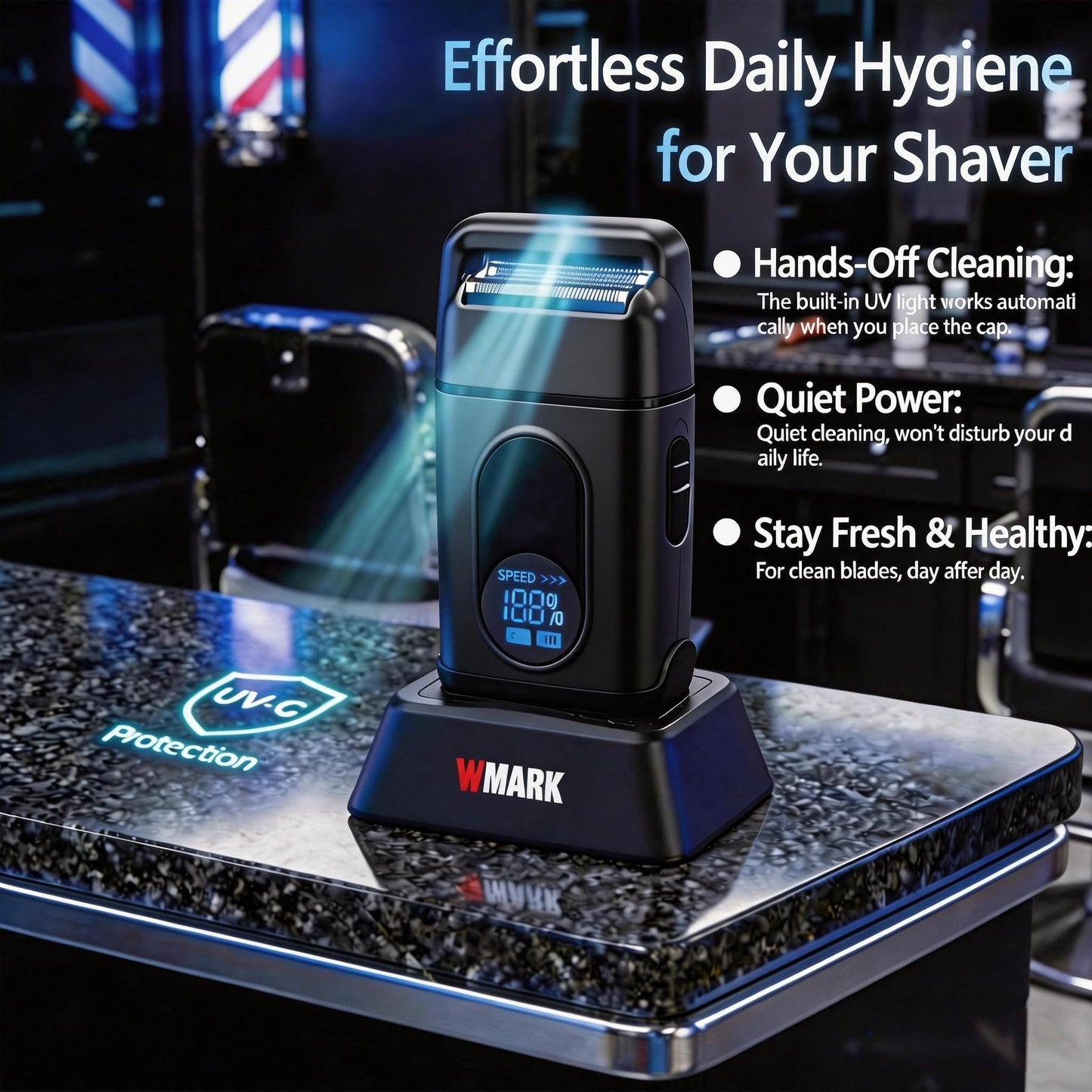 WMARK Electric Foil Shavers for Men Electric Razor for Men Cordless Beard Shaver with UV Protection, High Speed DC Motor 3 Speed, Stainless Steel Titanium 2-Blade Floating, USB Rechargeable NG-8906