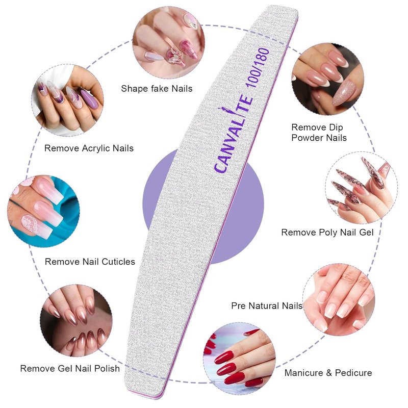 Canvalite Nail Files - 10 PCS Professional Double-Sided Emery Boards (100/180 Grit) for Home & Salon Use