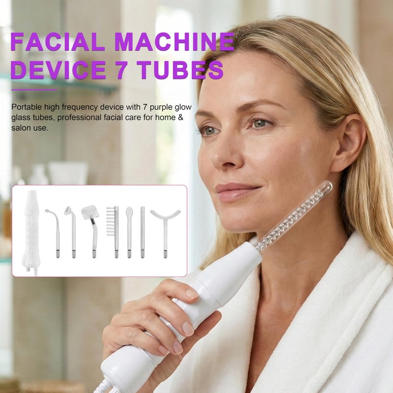 Hi Frequency Facial Care Tool Skin Tonning Device with 7 Electrode Tubes 2 Colors Options Elitzia ETSC640NP (Purple)