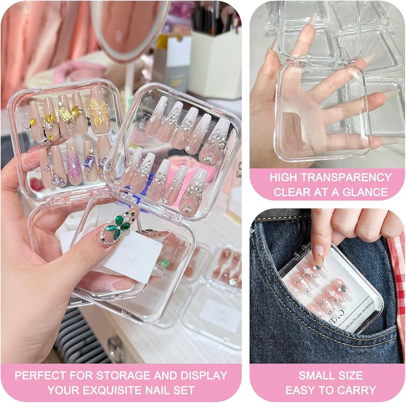 Press On Nail Storage Box - 12pcs Clear Acrylic Organizer with Adhesive Tape | Ideal for Nail Salons