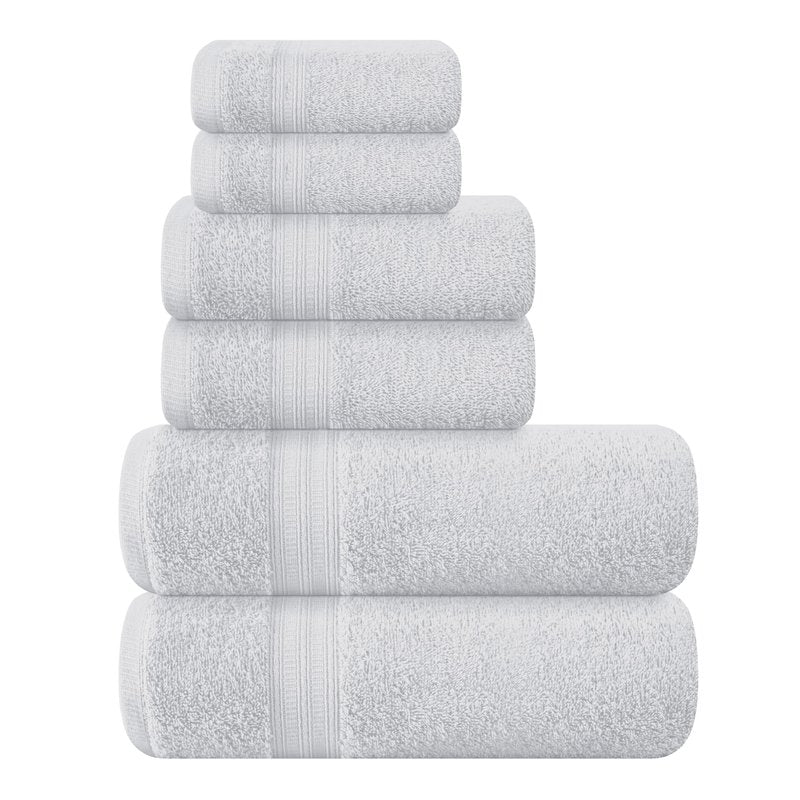 BOUTIQUO 6 Pack Cotton Towel Set, Contains 2 Bath Towels 27x54 inch, 2 Hand Towels 16x24 inch & 2 Wash Coths 12x12 inch, Ideal Everyday use, Ultra Soft Compact & Lightweight - Light Grey