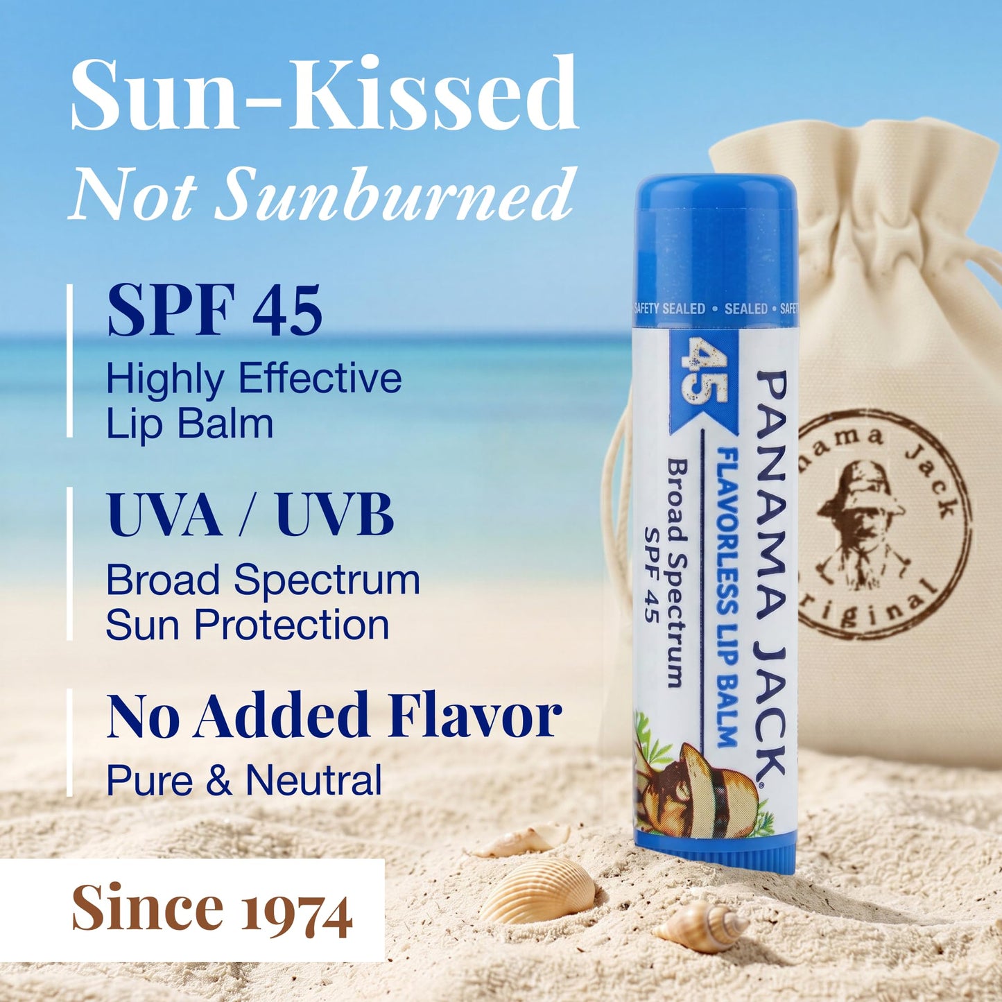 Panama Jack Sunscreen Lip Balm - SPF 45, Broad Spectrum UVA-UVB Sunscreen Protection, Prevents & Soothes Dry, Chapped Lips