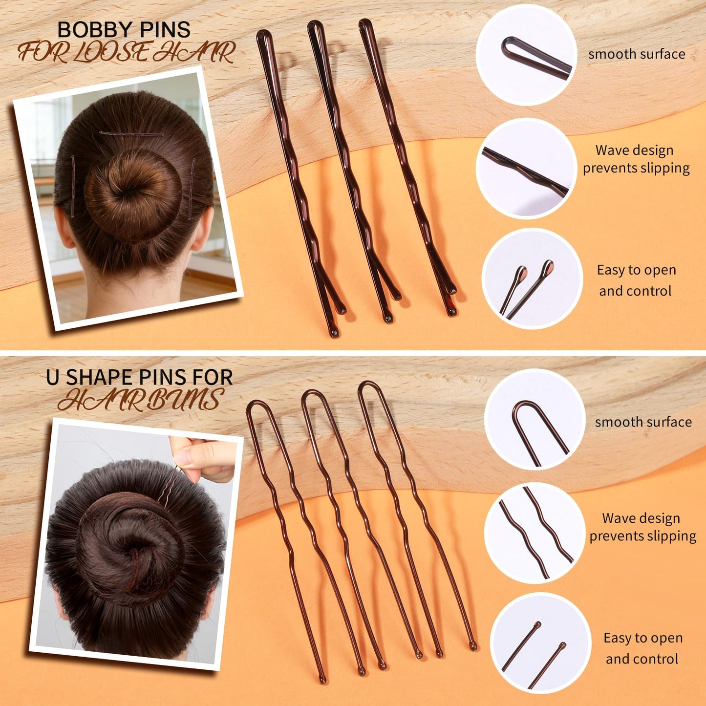 Teenitor Hair Net Set, Includes 20 Pcs Individually Packaged Hair Nets (20 inches) & 40 Pcs Hair Pins for Women Girls, Bun Maker, Brown