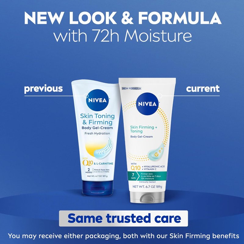 NIVEA Skin Firming & Toning Body Gel Cream - Q10, Hyaluronic Acid, Vitamin C | 6.7 Oz Tube