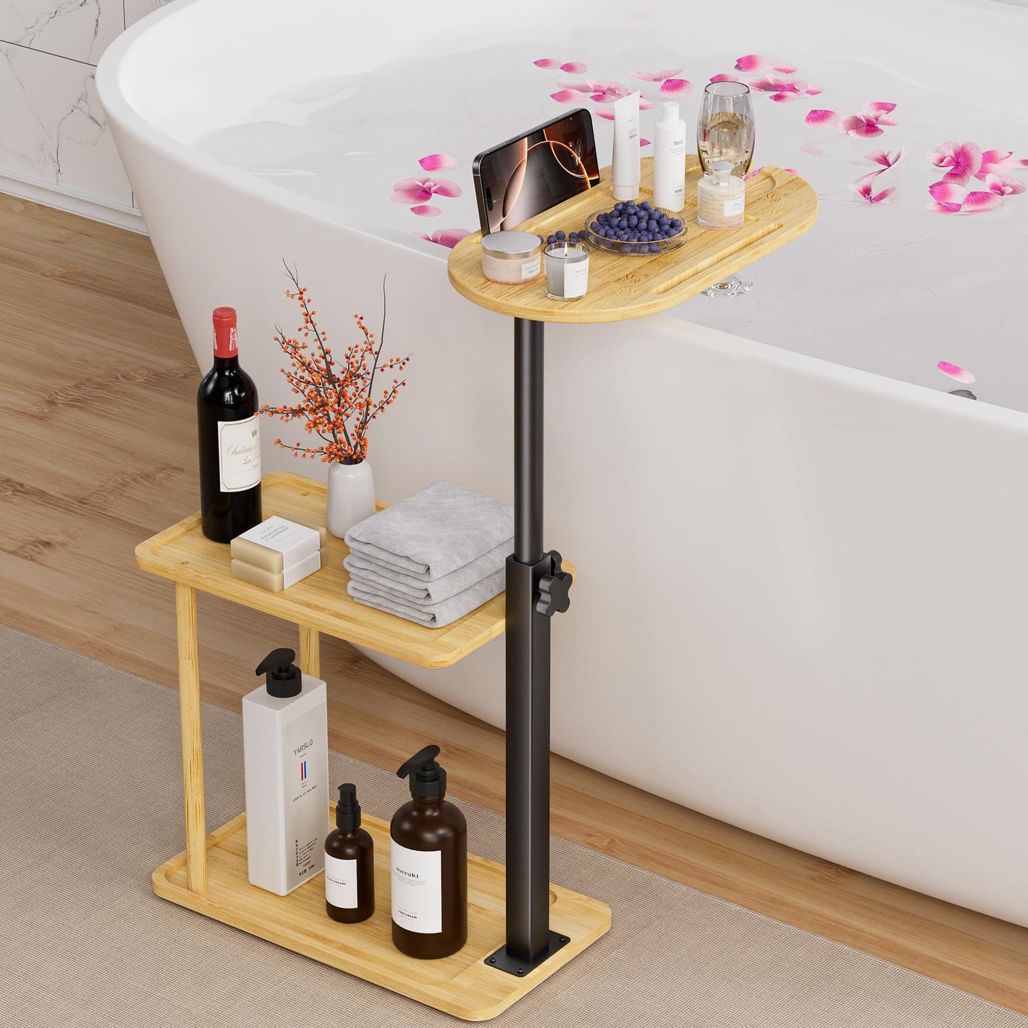 Sunnacate Bathtub Tray Table, Freestanding Bath Side Table Tub Tray Caddy, 3 Layer Bamboo Bath Board Shelf, Bathtub & Bathroom Accessories, New Home Gift for Mom, Housewarming, Anniversary, Wedding
