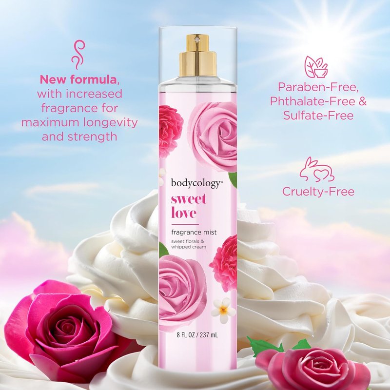 Bodycology Long-Lasting Fragrance Body Mist, Sweet Love, 8 fl oz (Pack of 2)