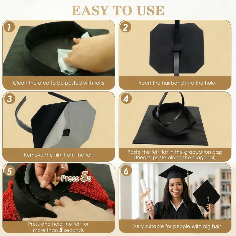 Packyouth Graduation Cap Headband Insert Anti-Fall Firm Hairband with Adhesive Insert Graduation Hat Headband Holder for Graduates, Students,Women (2, Black)