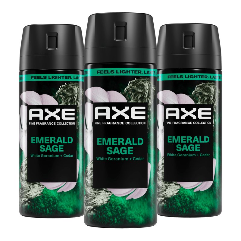 AXE Fine Fragrance Collection Body Spray 3 Count Emerald Sage 72 Hour Freshness Aluminum Free 2.9 oz