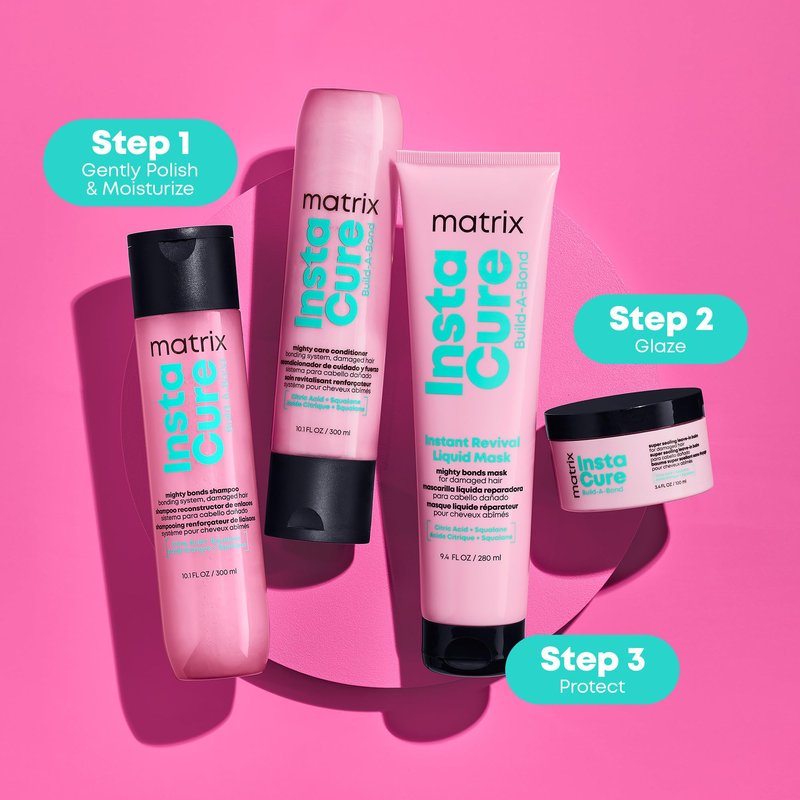 MATRIX Instacure Build-A-Bond Mighty Care Conditioner - Bond Repair For Very Damaged Hair, Strengthens, Smooths & Softens with Citric Acid & Squalane, Detangles & Adds Shine, Paraben-Free, 10.8 Fl Oz