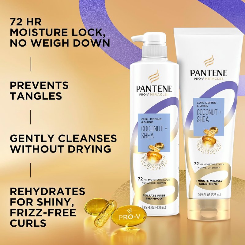 Pantene Pro-V Curl Define & Shine Shampoo - Coconut & Shea, Sulfate-Free, 13.5 FL OZ