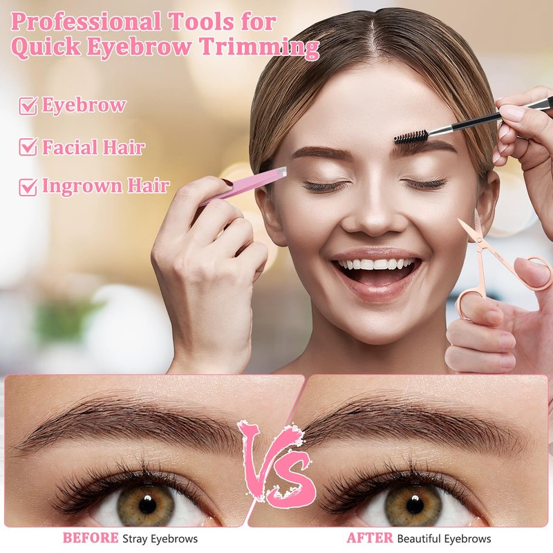 NICEMOVIC 7 Pcs Eyebrow Tweezers for Women Facial Hair, Tweezers Set for Eyebrows, Stocking Stuffers for Women Teen Girls, Basket Stuffers, Christmas Birthday Small Gifts for Teen Girls Mom Her