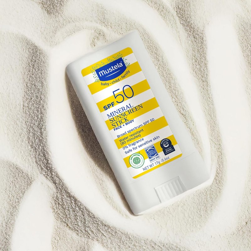 Mustela Baby Mineral Sunscreen Stick SPF 50 - Organic, Water-Resistant Formula for Face & Body | 0.6 oz.