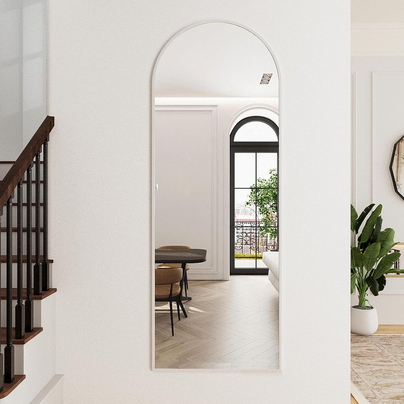 Arched Floor Mirror - 56"x20" Full-Length Standing Mirror | Aluminum Frame, Wall-Mounted or Leaning, White Finish