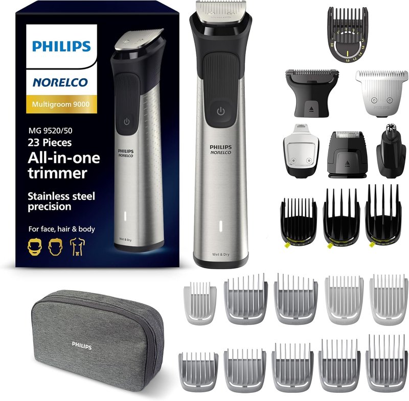 Philips Multigroom 9000 Series - All-in-One Men's Trimmer Kit | 23-Piece Grooming Set for Beard, Hair, Body & Face