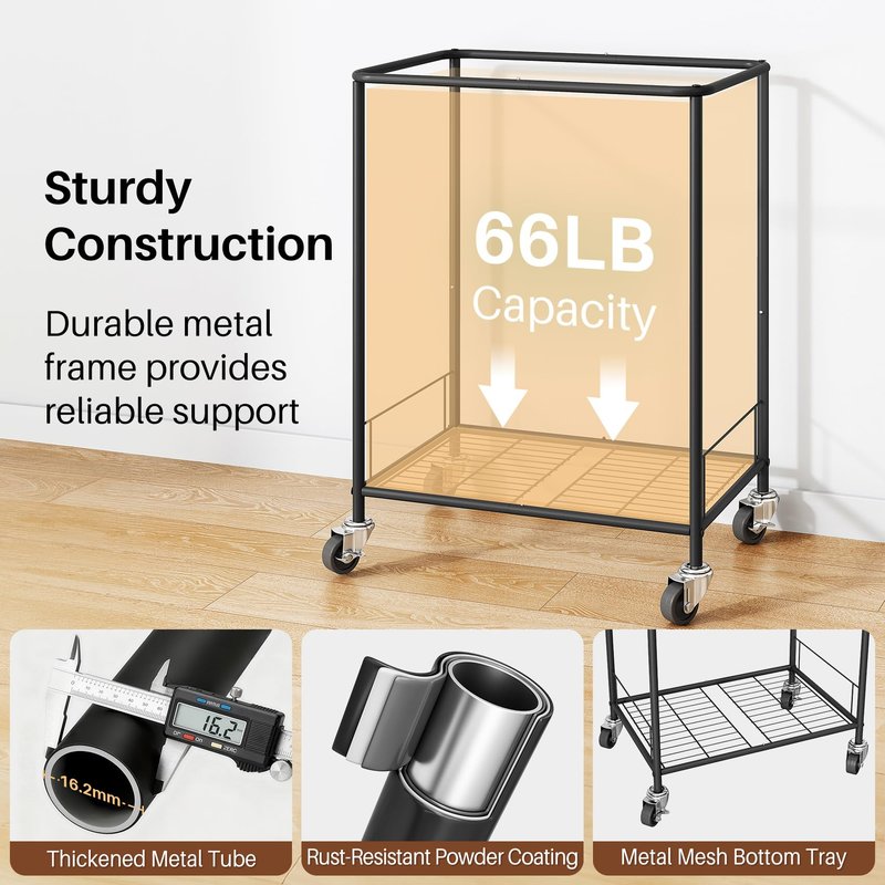 170L Large Laundry Basket with Wheels, Rolling Laundry Hamper Easy Access Clothing Minimizes Bending, Laundry Cart with 4 Silent Casters & Removable Bag for Bedroom, Bathroom, Laundry Room