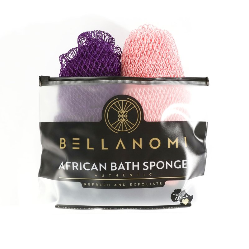 BELLANOMI African Exfoliating Net Sponge 2-Pack Sapo – Authentic & Ethically Sourced, 45" Long Back Scrubber, Quick-Dry 100% Nylon, Gentle Exfoliation Great for Daily Use (Indigo & Blush)