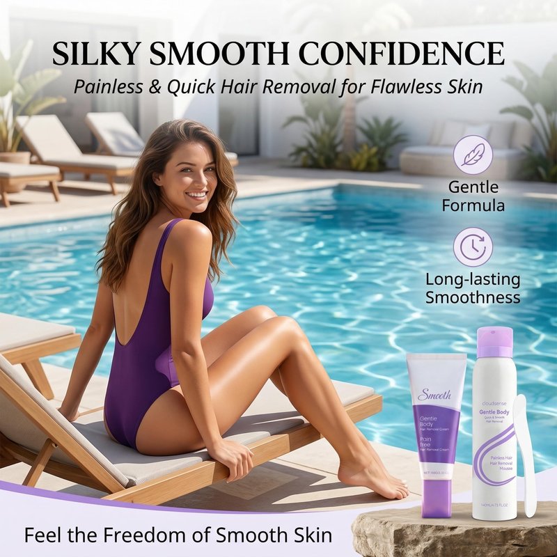 Hair Removal Cream & Mousse Combo Set – Fast-Acting Gentle Depilatory for Women & Men, Includes 100g Tube + 140ml Foam with Scraper, Smooth Spray