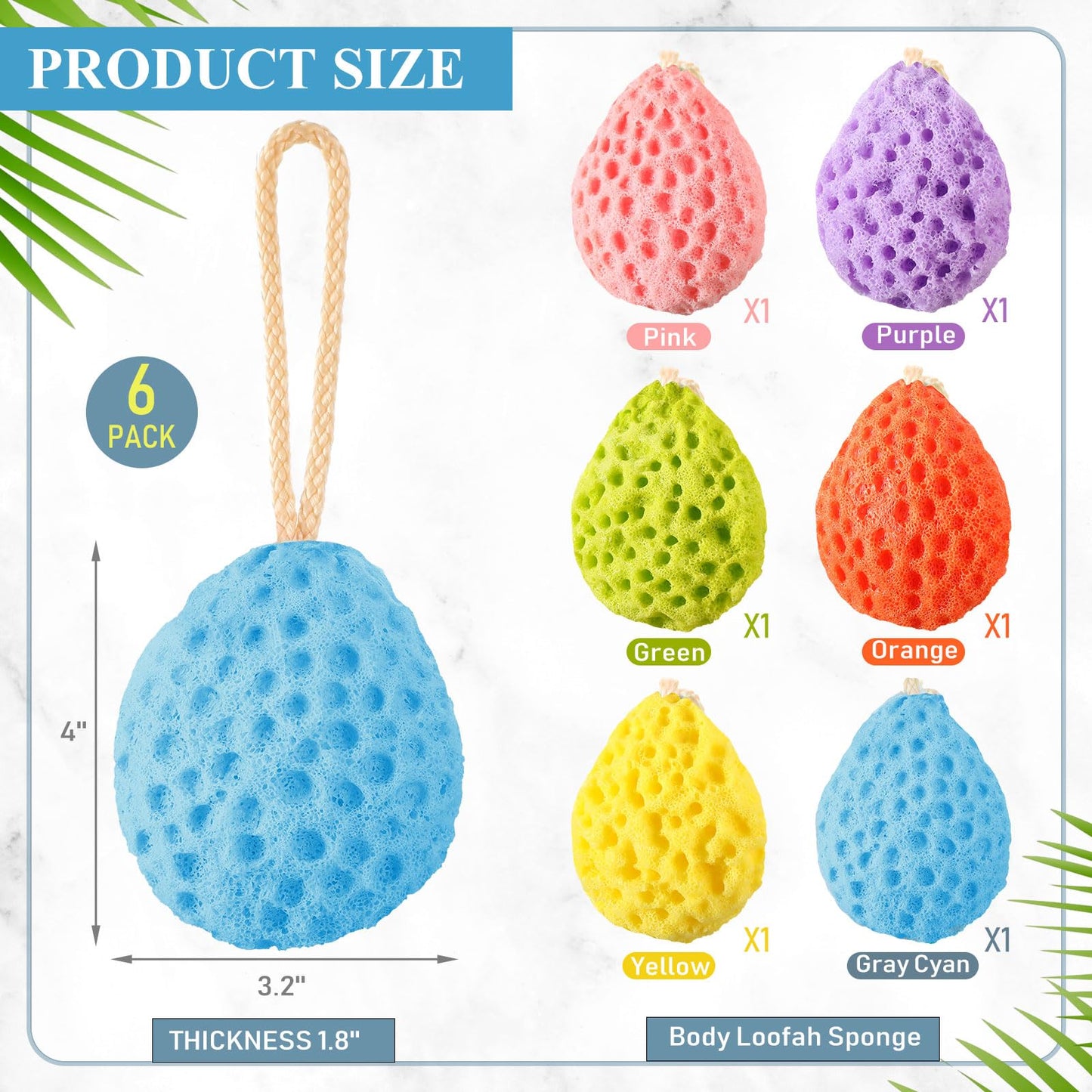 FoldTier 6 Pcs Bath Sponge Deep Cleansing Body Loofah Gentle and Deep Exfoliating Body Scrubber Bath Accessories Men Women Baby Sponge for Bathing Shower (Bright Color)