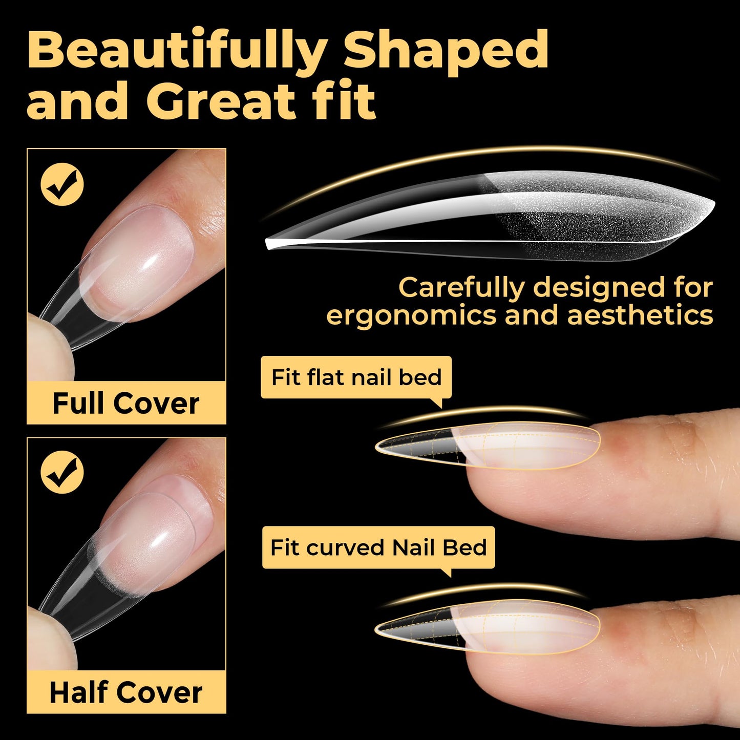 UNA GELLA Medium Stiletto Nail Tips, Pre Etched Stiletto Press on Nails, 240Pcs Clear Soft Gel Nail Tips Full Cover Fake Nails for DIY Art Salon At Home 12 Sizes