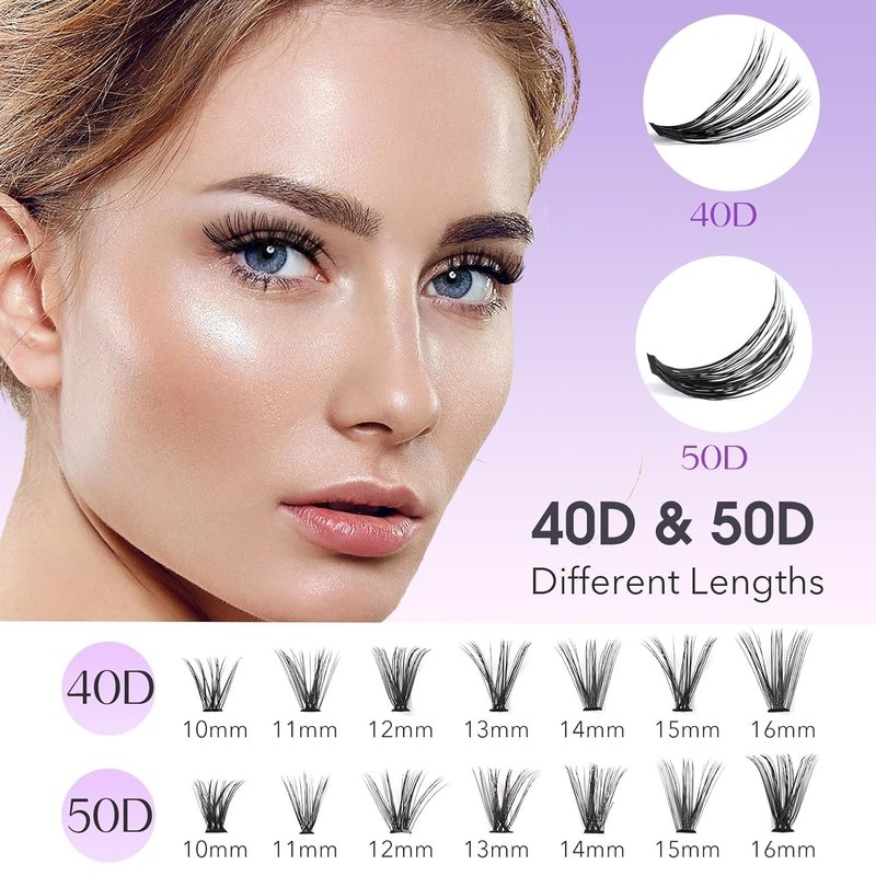 PITHER Lash Extension Kit - 280pcs DIY Eyelash Extensions with Bond, Sealant & Tweezers | 0.07mm 10-16mm Volume Clusters