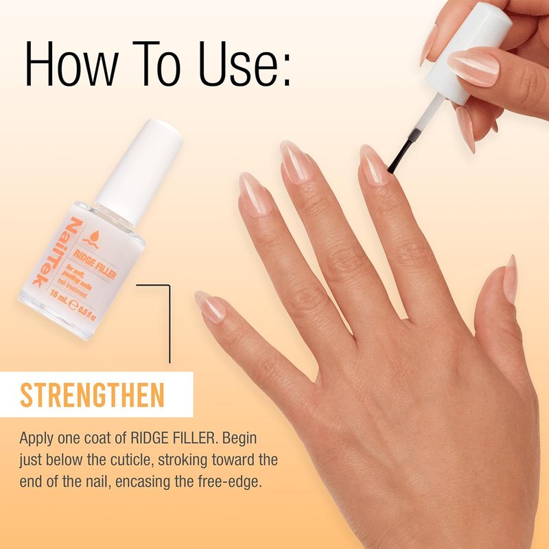 Nail Tek Ridge Filler Formula 2 - Clear Nail Base Coat & Strengthener for Soft, Peeling Nails | 0.5 fl oz
